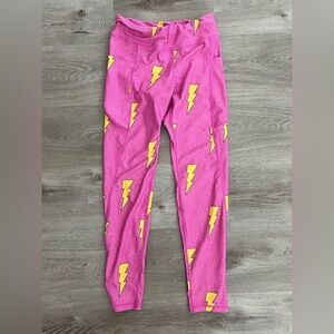 ChicknLegs Women's Pink Bolts Leggings Small Running Leggings